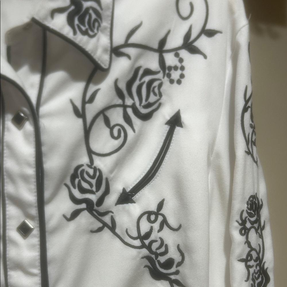 White Shirt with Black Embroidery - Picture 3 of 8